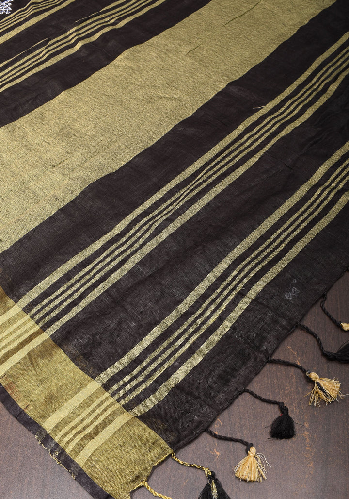 Black Linen by Linen Saree with Rangoli Embroidery