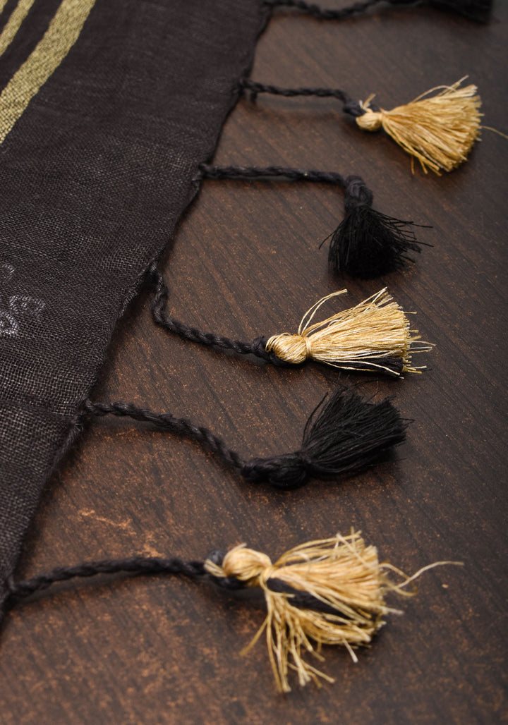 Black Linen by Linen Saree with Rangoli Embroidery