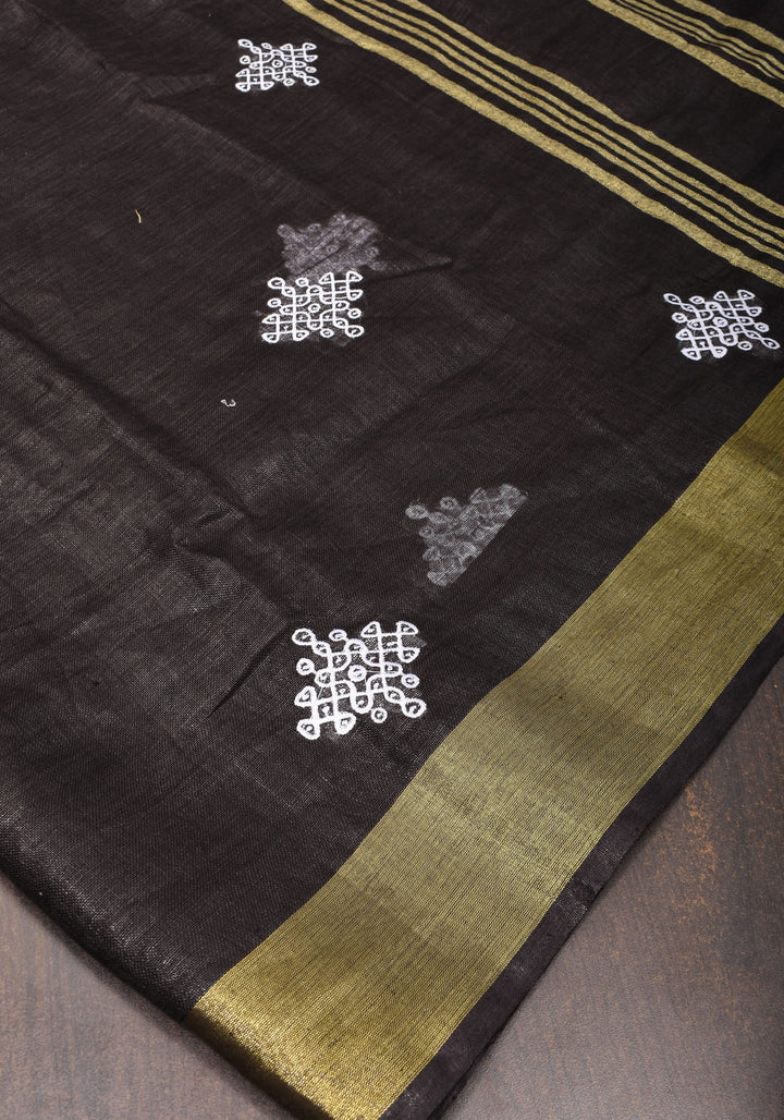 Black Linen by Linen Saree with Rangoli Embroidery
