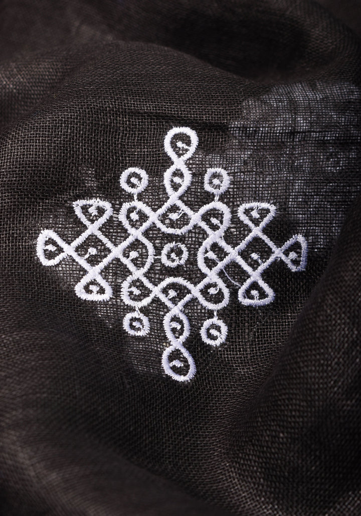 Black Linen by Linen Saree with Rangoli Embroidery