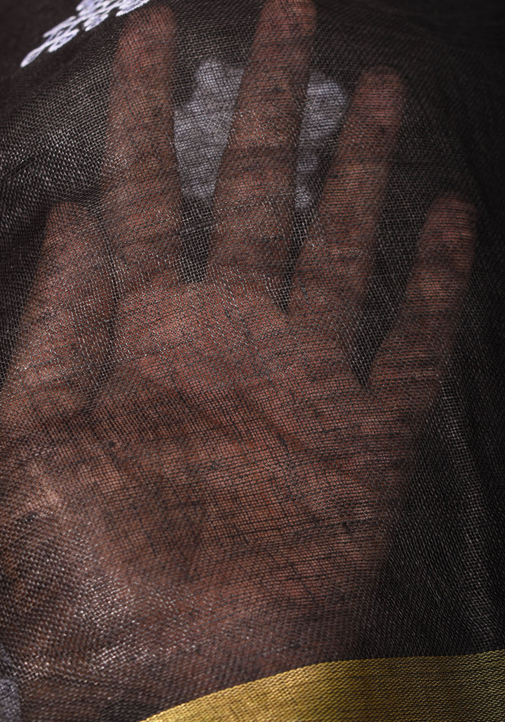 Black Linen by Linen Saree with Rangoli Embroidery