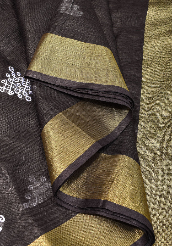 Black Linen by Linen Saree with Rangoli Embroidery