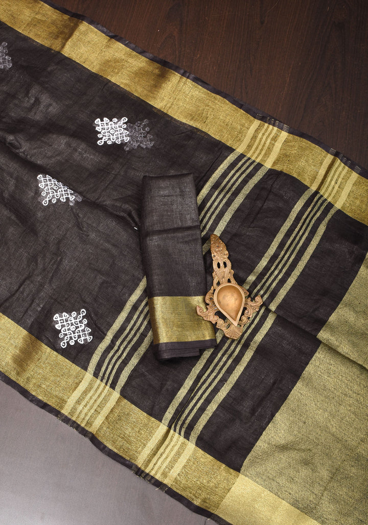 Black Linen by Linen Saree with Rangoli Embroidery