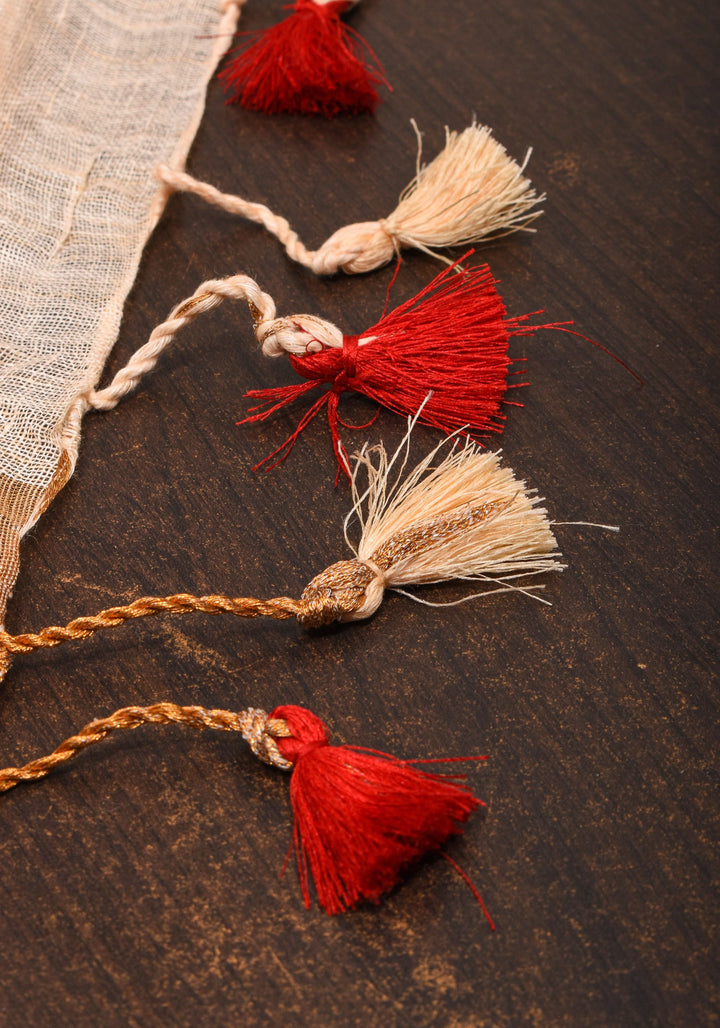 Ivory Ganga Jamuna Zari Border Pure Linen by Linen Saree