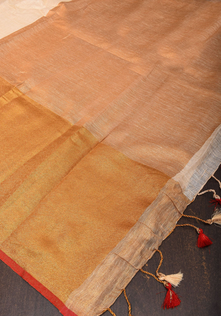 Ivory Ganga Jamuna Zari Border Pure Linen by Linen Saree
