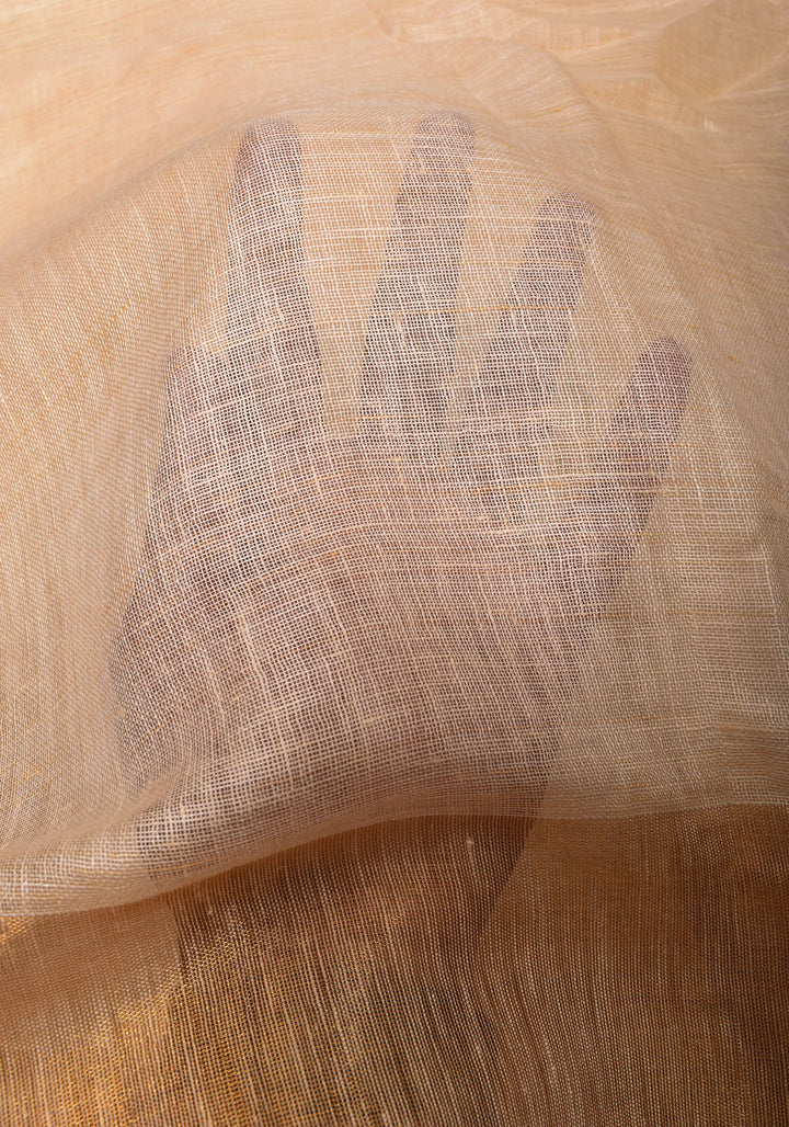 Ivory Ganga Jamuna Zari Border Pure Linen by Linen Saree