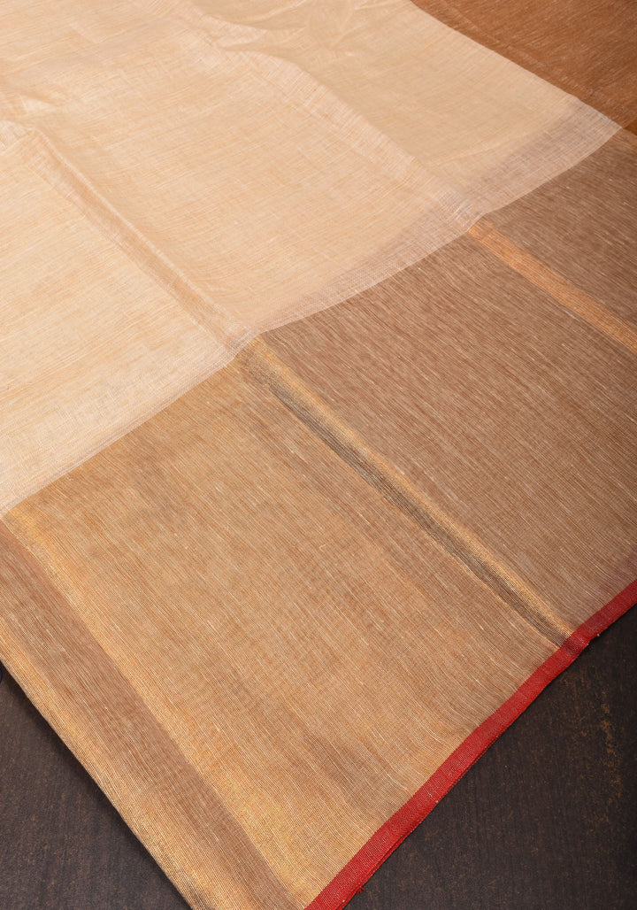 Ivory Ganga Jamuna Zari Border Pure Linen by Linen Saree