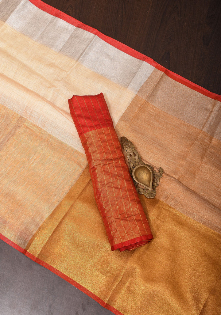 Ivory Ganga Jamuna Zari Border Pure Linen by Linen Saree