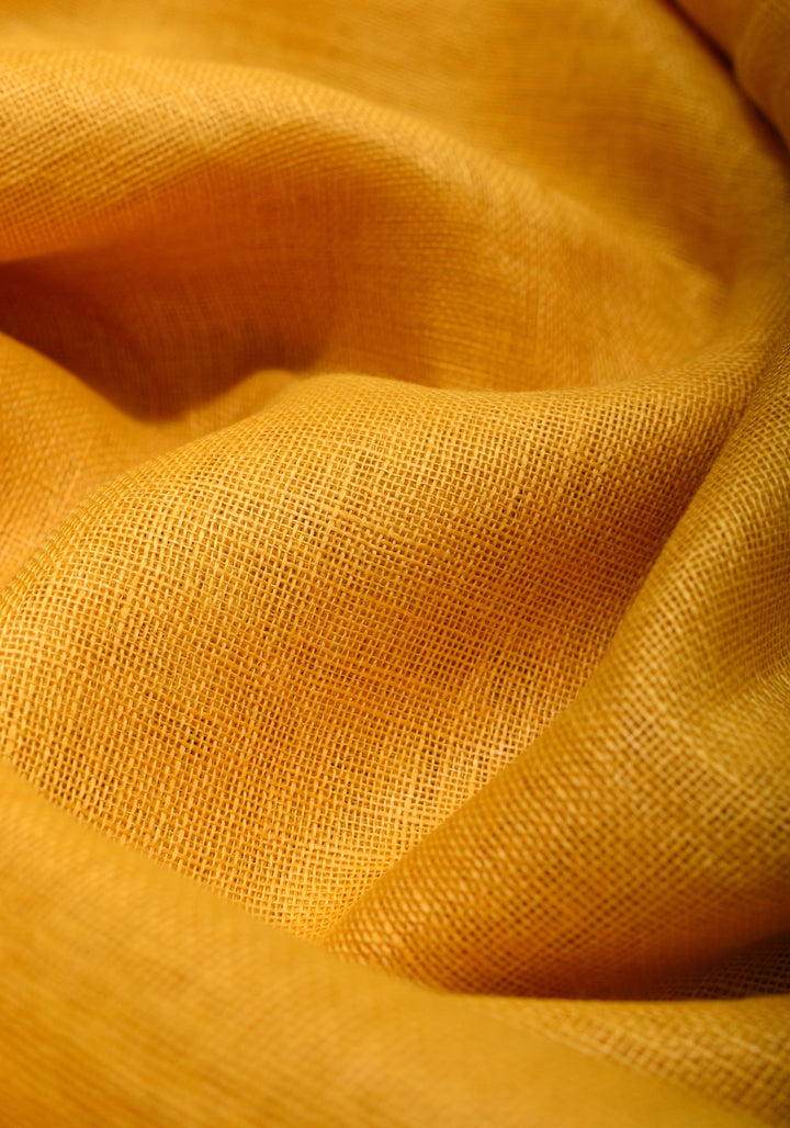 Yellow and Bright Pink Wide Border Linen by Linen Saree