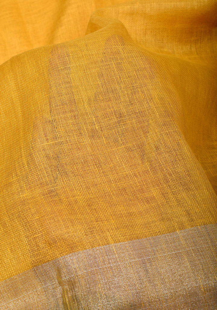 Yellow and Bright Pink Wide Border Linen by Linen Saree