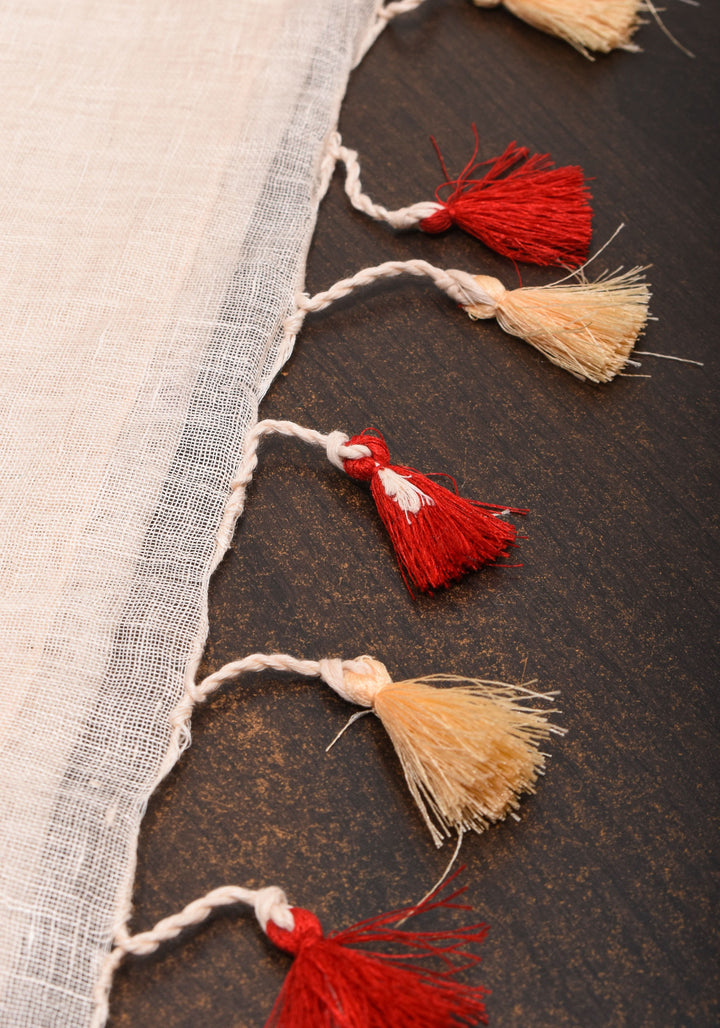Ivory Linen by Linen saree with Red-Gold Border