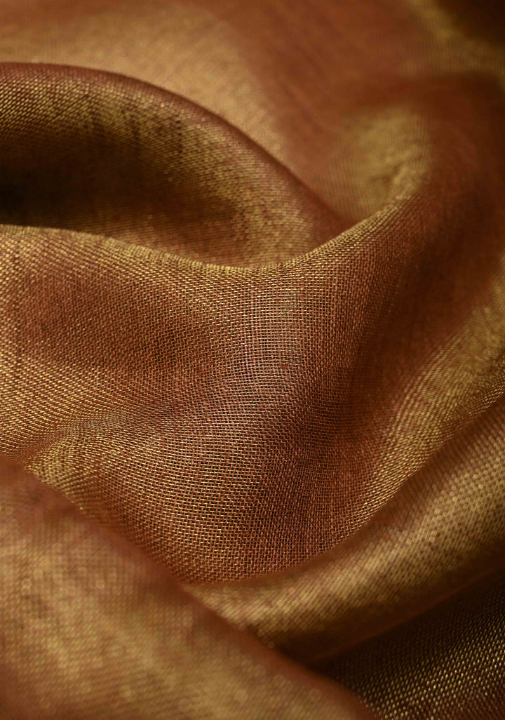 Rusty Brown Tissue Linen Saree with Contrast Zari Border