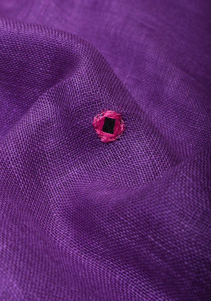 Jaali Pallu - Linen by Linen Cutwork with Pink embroidery and Mirror work Saree in Purple