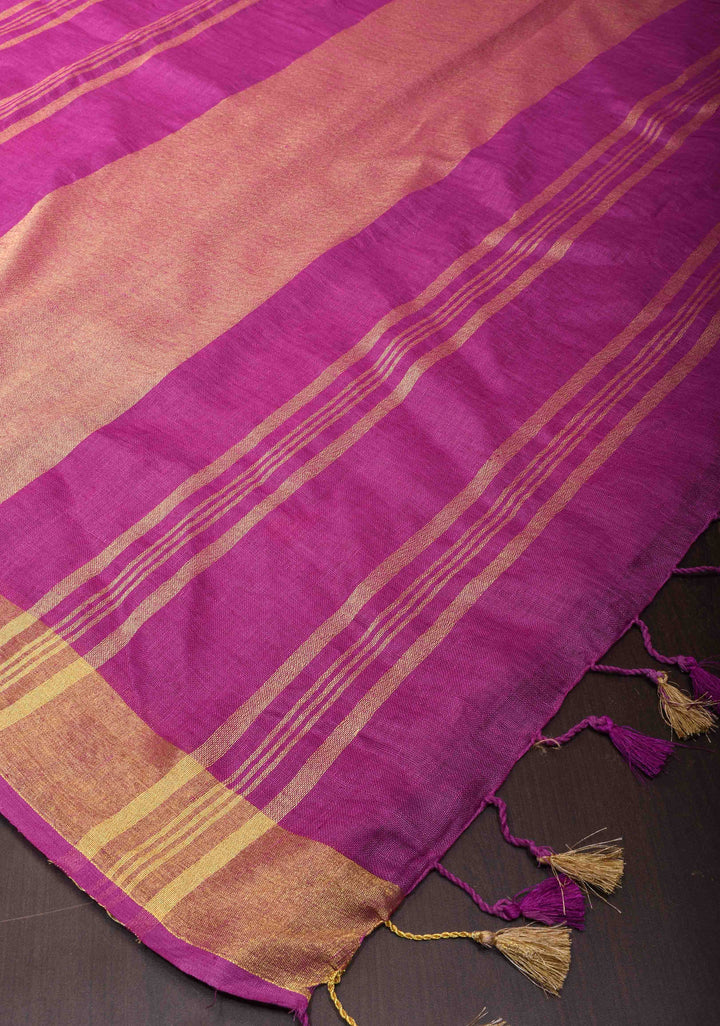 Light Purple Linen Saree with Embroidery | Shobitam Saree