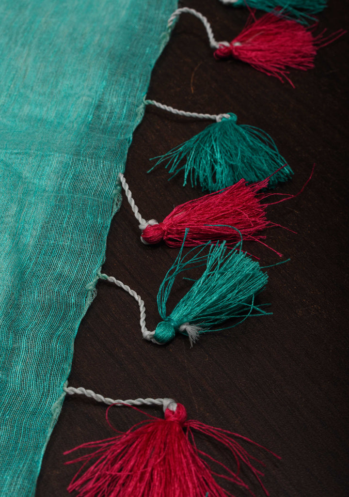 Green Floral Digital Print Silk Linen Saree