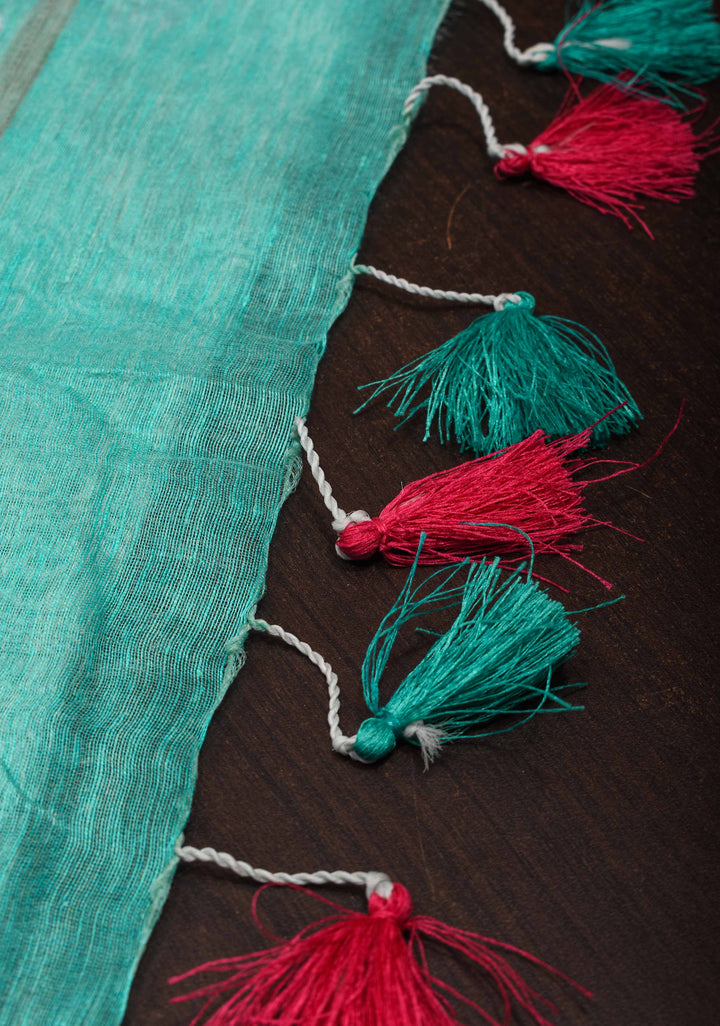 Green Floral Digital Print Silk Linen Saree