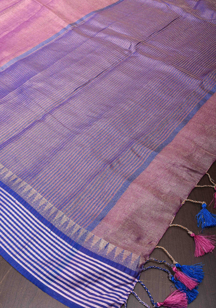 Soft Purple Tissue Linen Saree with contrast Border and Pallu