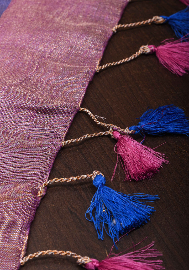 Soft Purple Tissue Linen Saree with contrast Border and Pallu