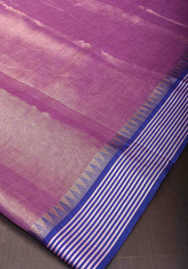 Soft Purple Tissue Linen Saree with contrast Border and Pallu