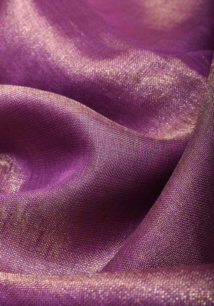 Soft Purple Tissue Linen Saree with contrast Border and Pallu