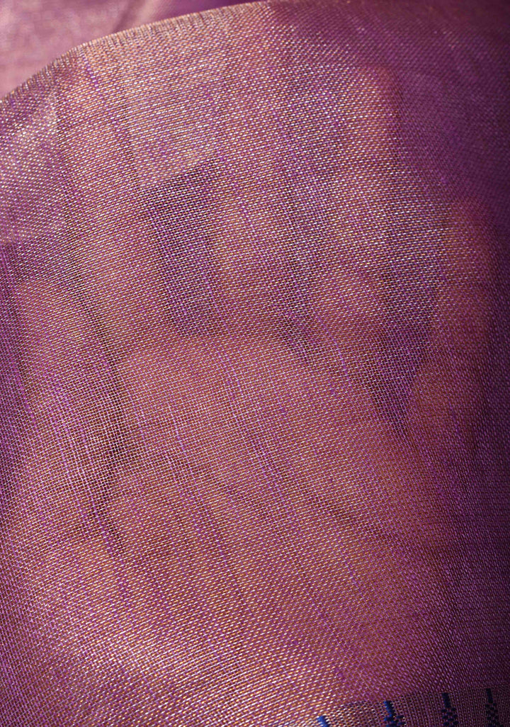 Soft Purple Tissue Linen Saree with contrast Border and Pallu