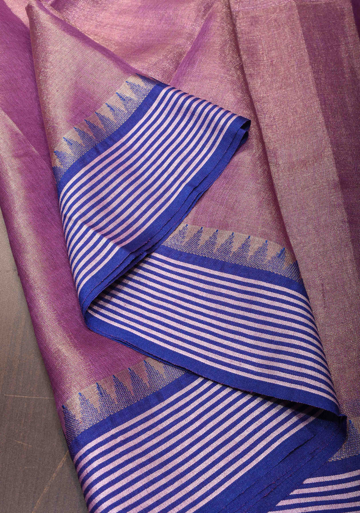 Soft Purple Tissue Linen Saree with contrast Border and Pallu