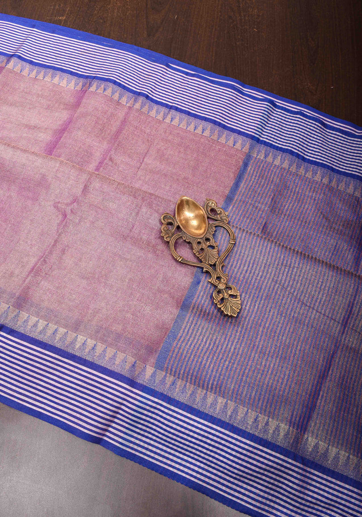 Soft Purple Tissue Linen Saree with contrast Border and Pallu