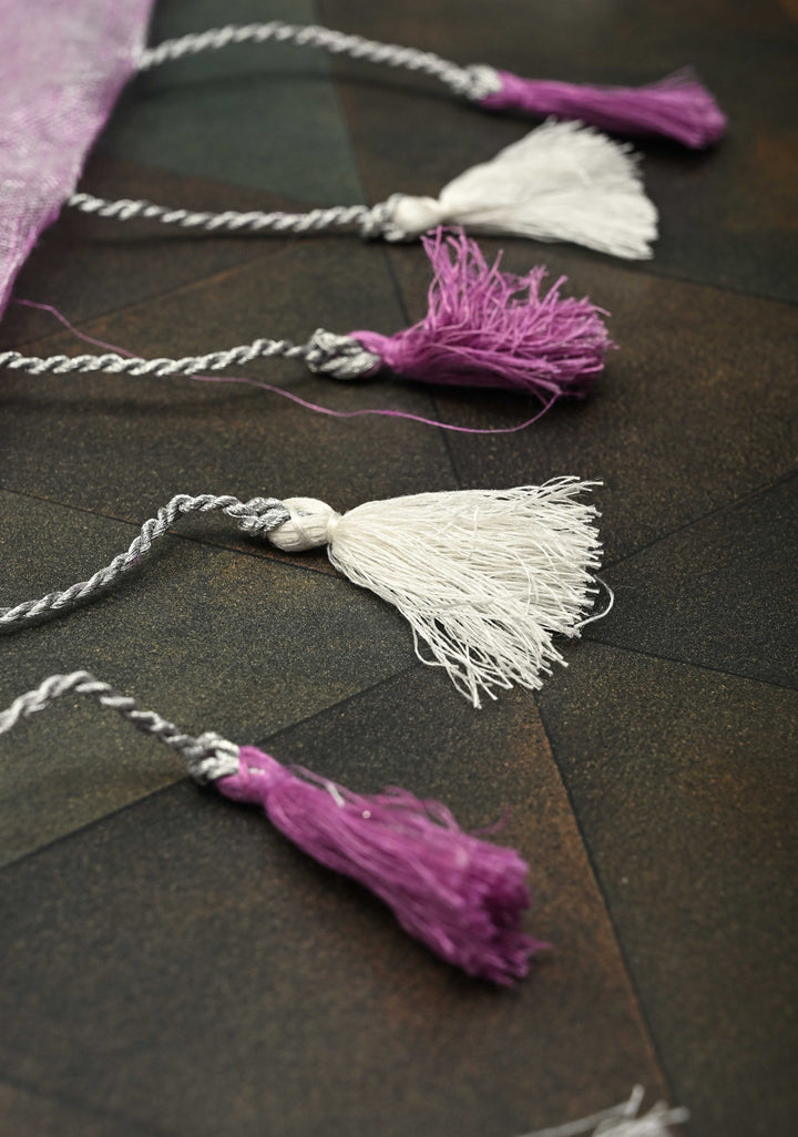 Hand Beadwork on Tissue Linen Saree in Lavender with Silver Tissue