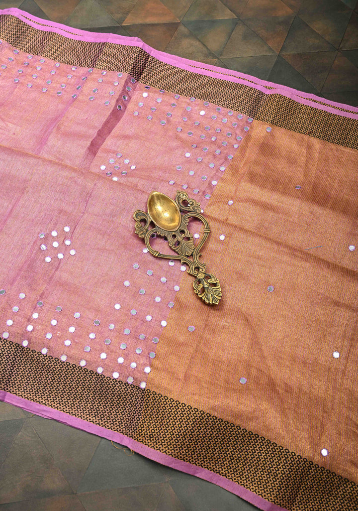 Lavender Tissue Linen Saree with Mirror Work