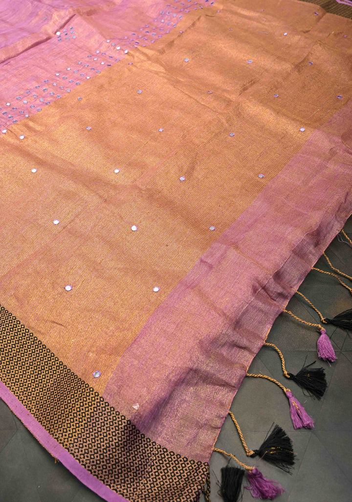 Lavender Tissue Linen Saree with Mirror Work