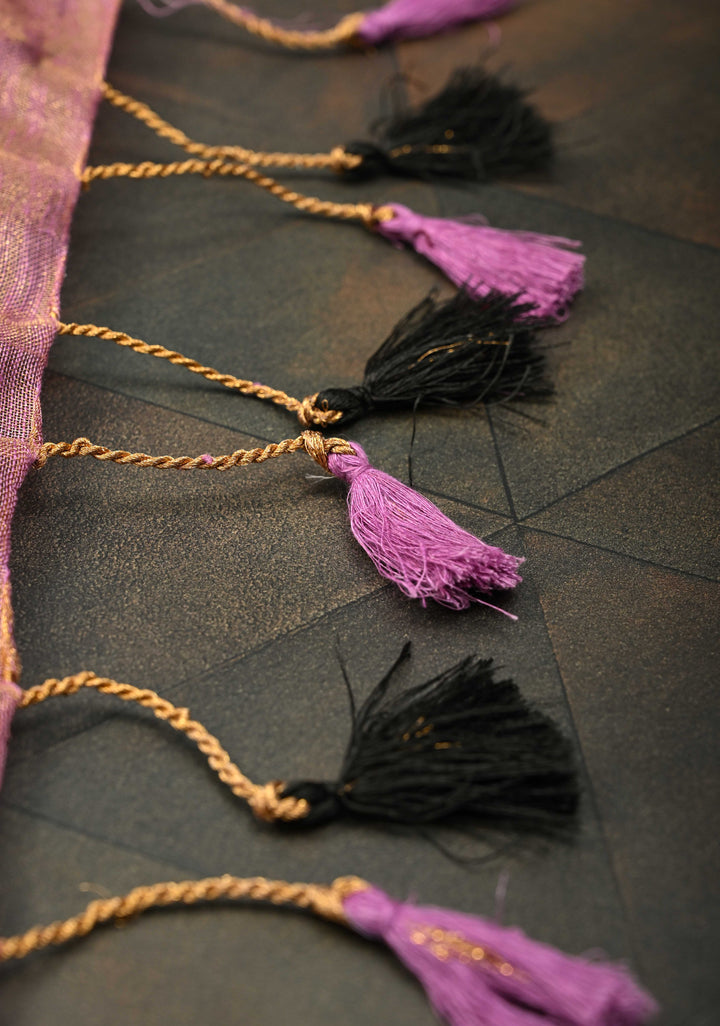 Lavender Tissue Linen Saree with Mirror Work