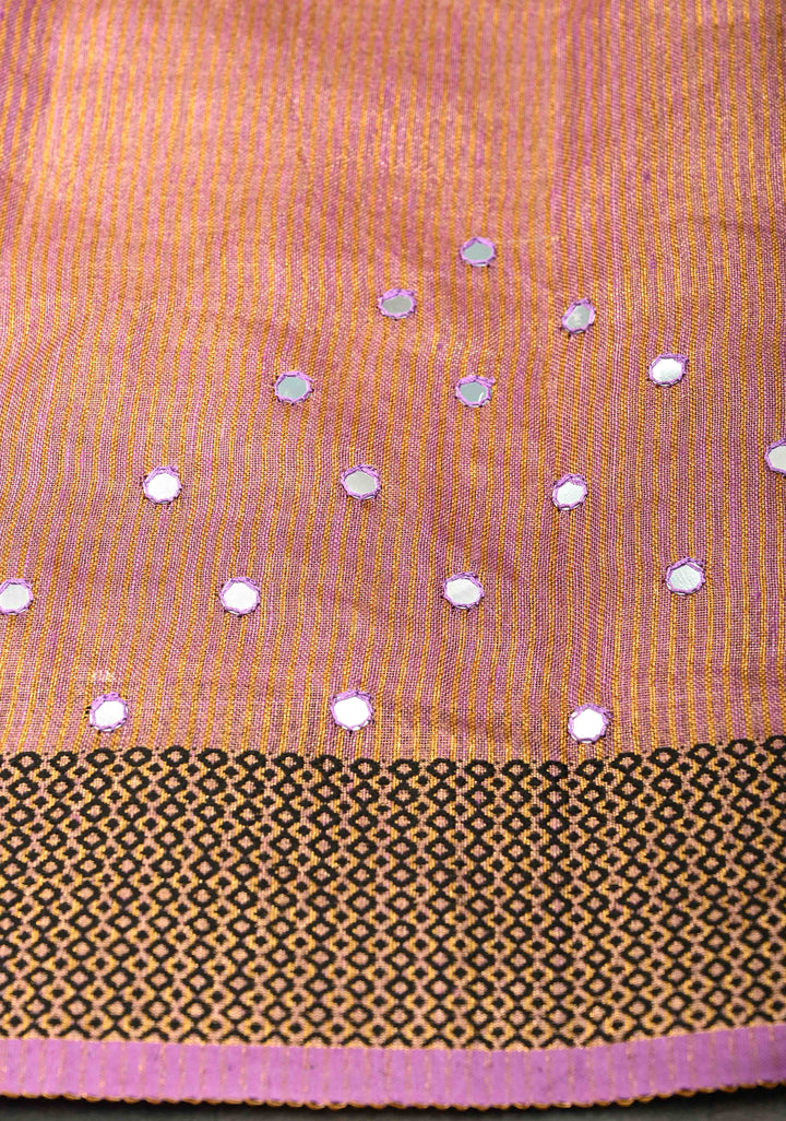 Lavender Tissue Linen Saree with Mirror Work