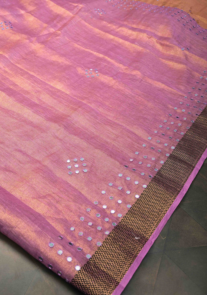 Lavender Tissue Linen Saree with Mirror Work