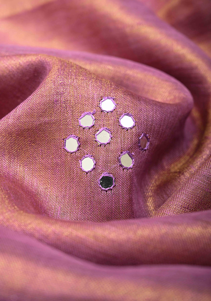 Lavender Tissue Linen Saree with Mirror Work