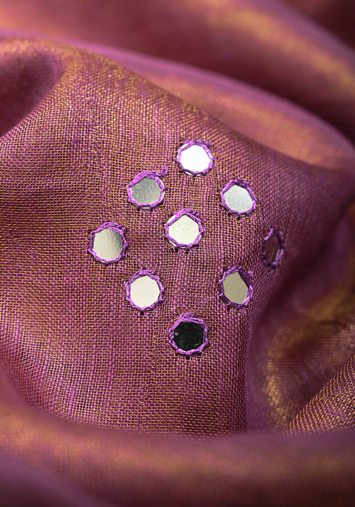 Lavender Tissue Linen Saree with Mirror Work