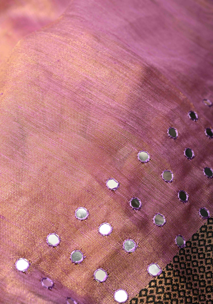 Lavender Tissue Linen Saree with Mirror Work