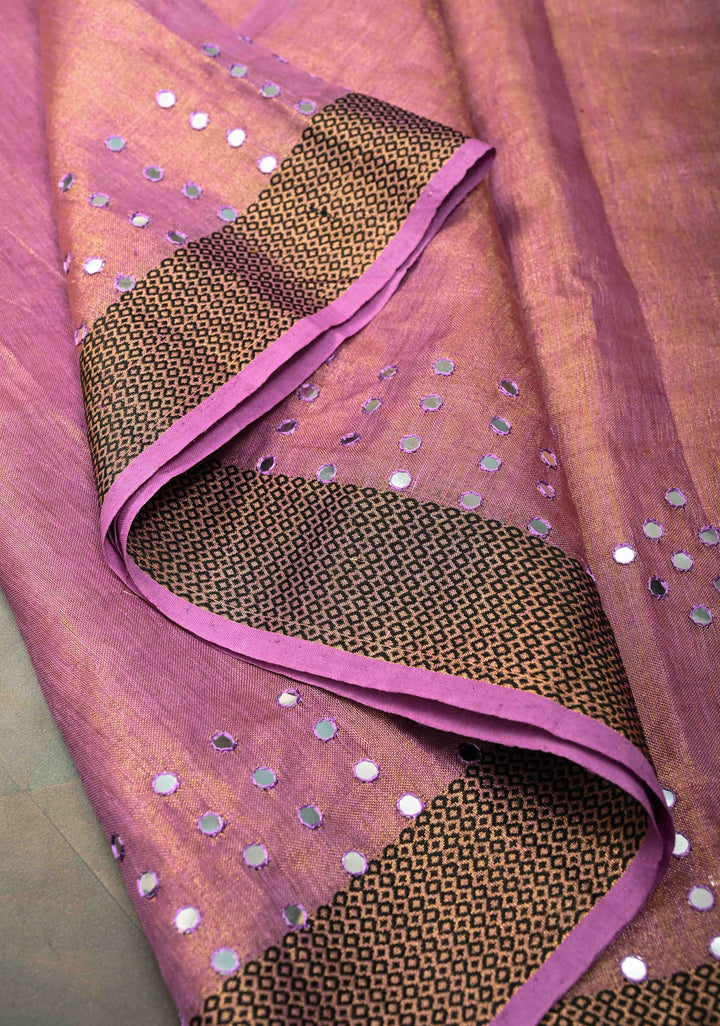 Lavender Tissue Linen Saree with Mirror Work