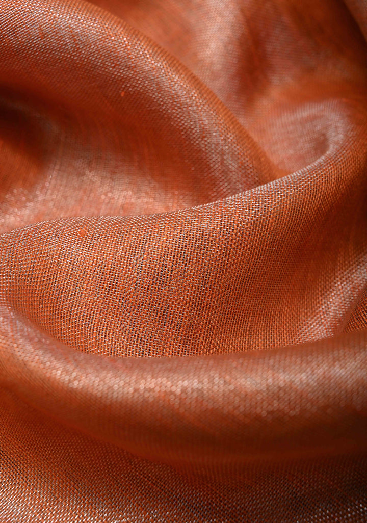 Orange Tissue Linen Saree with Silver Zari Border