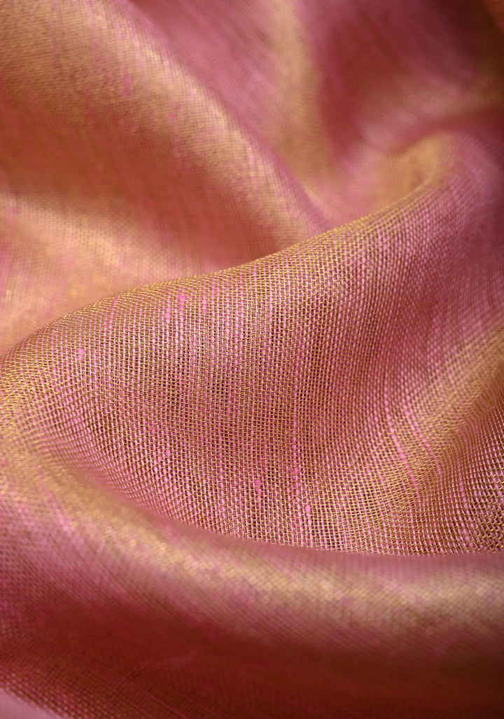 Light Pink Tissue Linen Saree With Zari Border