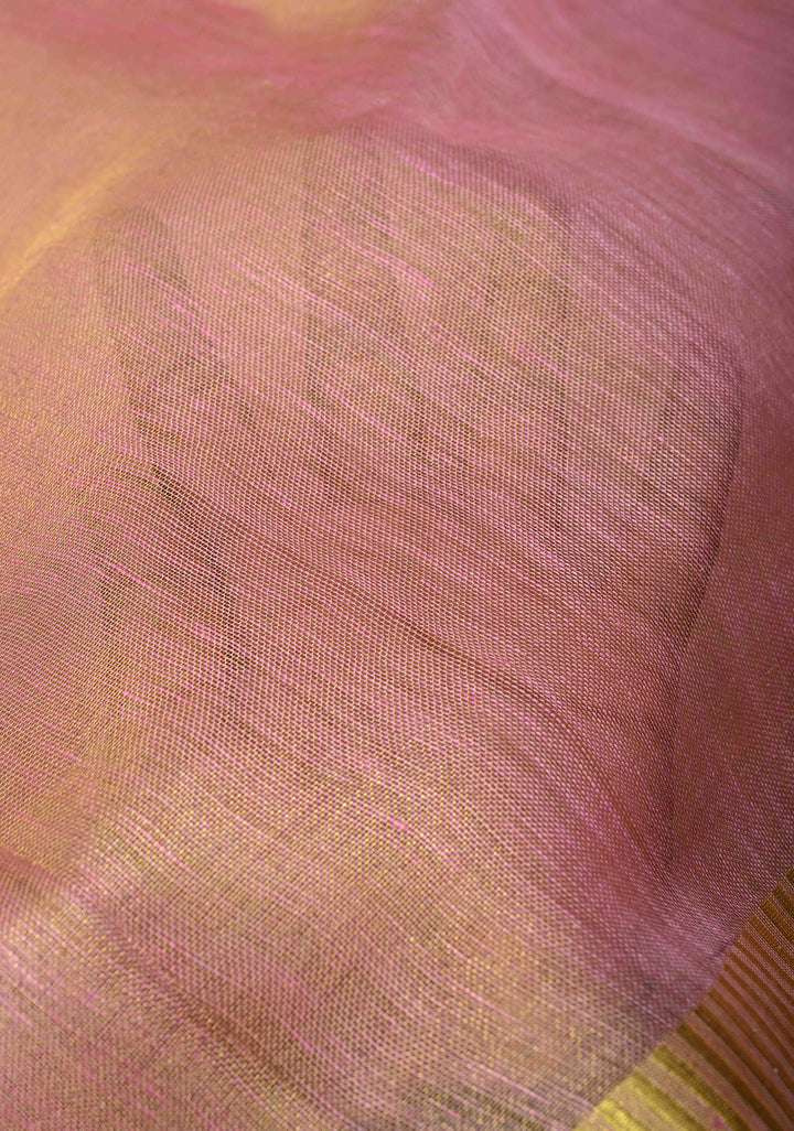 Light Pink Tissue Linen Saree With Zari Border