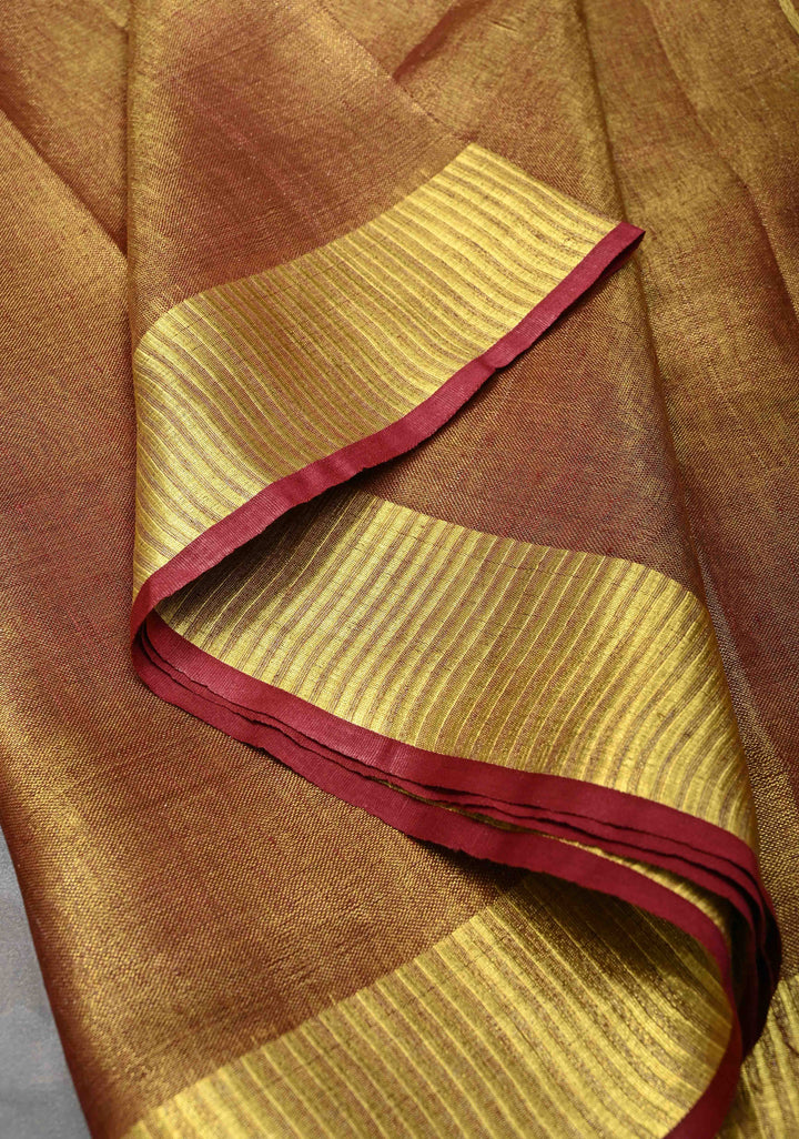 Maroon Tissue Linen Saree with Zari Border