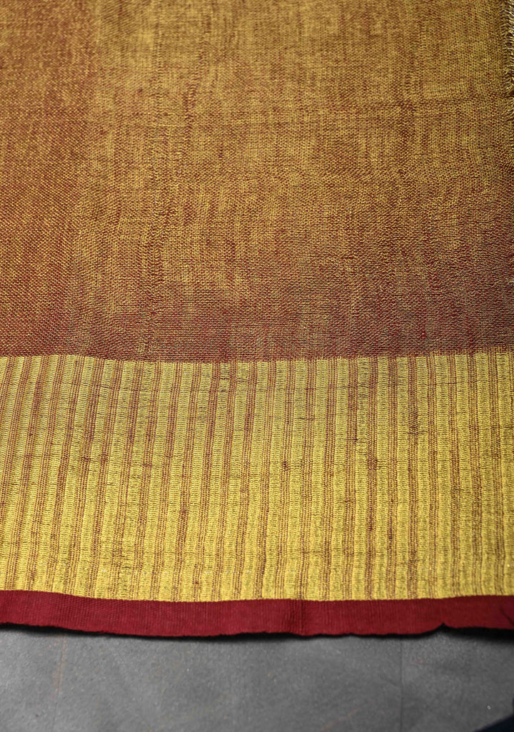 Maroon Tissue Linen Saree with Zari Border
