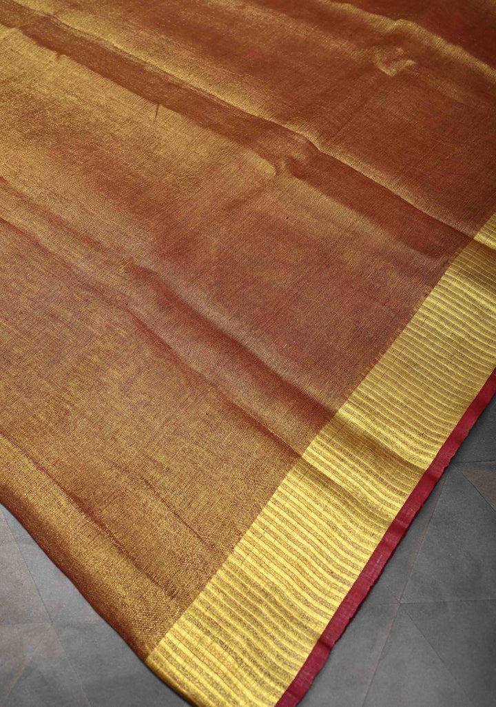 Maroon Tissue Linen Saree with Zari Border