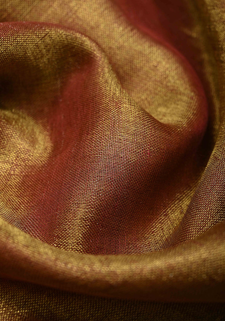 Maroon Tissue Linen Saree with Zari Border
