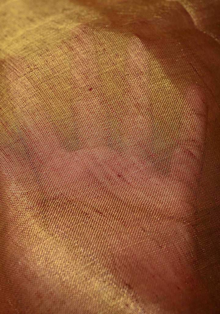 Maroon Tissue Linen Saree with Zari Border