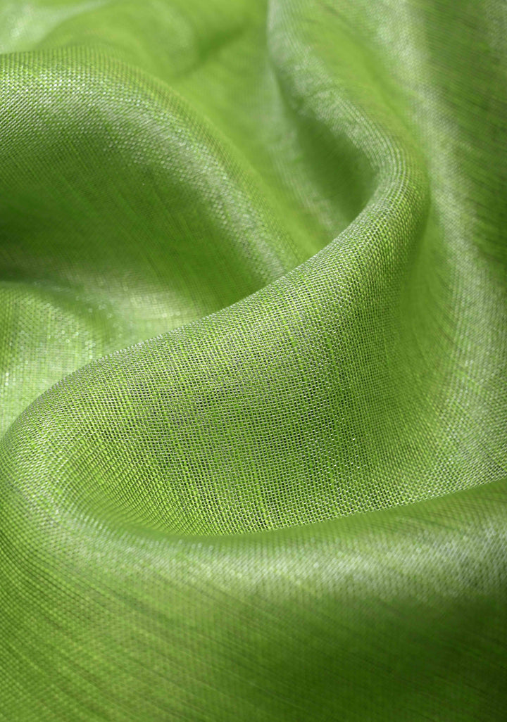 Light Green Tissue Linen Saree With Silver Zari Border