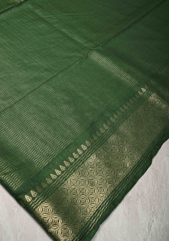 Forest Green Semi Tussar Tissue Saree with Zari Border