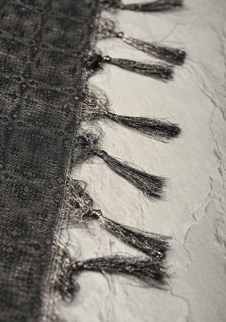 Black Semi Tussar Silver Tissue Saree with Zari Border