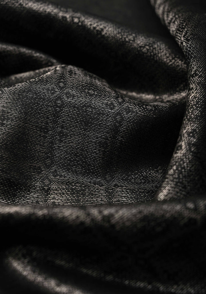 Black Semi Tussar Silver Tissue Saree with Zari Border