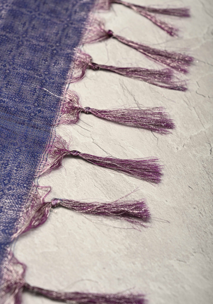 Navy Blue Semi Tussar Silver Tissue Saree with Zari Border